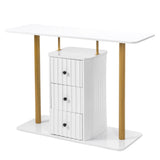 ZUN Modern Console Table with 3 Drawers, Faux Marble Veneer Entryway Table, Metal Frame Narrow Sofa 82846388