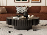 Round Coffee Table Handcrafted Relief Sturdy Pedestal Wooden Olive-Shaped Tea Table for Living Room W3081P255051
