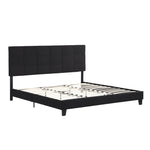 ZUN King Size Upholstered Platform Bed Frame with Linen Fabric Headboard, No Box Spring Needed, Wood W311107471