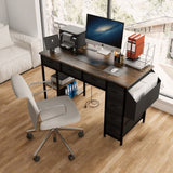 ZUN 47" Computer Desk With Power Outlet,Writing Desk with 7 Fabric Drawers,Vanity table Drawers and W2887P239383