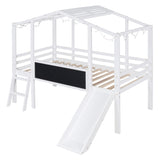 ZUN Twin Size Loft Bed with Ladder and Slide, House Bed with Blackboard and Light Strip on the Roof, WF324323AAK