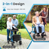 New 2-in-1 Foldable Rollator Walker with 9 Inch Pneumatic Tires 84587751