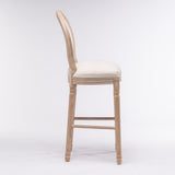 French Country Wooden Barstools With Upholstered Seating , Beige and Natural ,Set of 2 W162290983