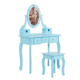 Kids Vanity Set with Mirror and Lights and Stool, 5 Storage Drawers, Pretend Play Princess Makeup 36837237