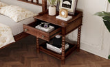 Retro Style Nightstand with Drawer and Open Shelf for Bedroom, Bedside Table with Turned Legs and N733P206240D