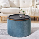 ZUN 2-Piece Set Round Chenille Storage Ottoman, Equipped with a Drum Shaped Small Stool, Storage Space, W487P179600