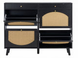 Rattan shoe cabinet with 2 drawers and 4 flip-tops, made of particleboard, 105*24*110cm, black 05339909
