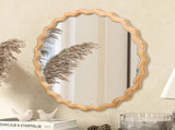 27.5 inches Round wavy Wall Mirror for Bathroom Vanity, Wooden Farmhouse Circle Mirrors for Bedroom, W2295P306932