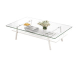 Rectangle Coffee Table, Tempered Glass Tabletop with White Metal Legs, Modern Table for Living Room W241126032