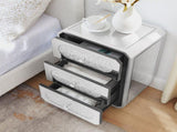 Mirrored Nightstand with 3 Drawers, Silver End Table with Crystal Handles, Modern Bedside Table for W1005P562305