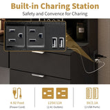 Large Vanity Table Set with LED Lighted Mirror, Vanity Desk with Charging Station, Makeup Table with 73192852