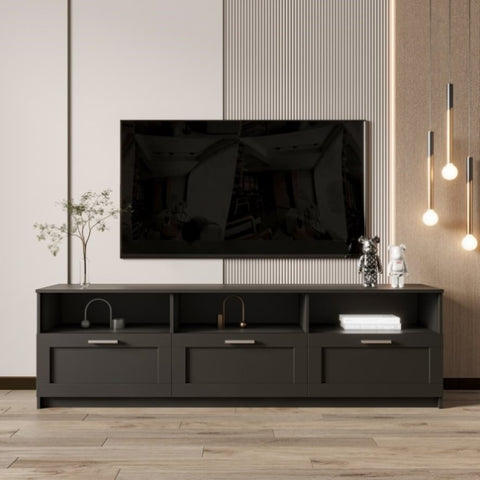 ZUN Black modern minimalist TV cabinet 80 inch TV stand, open locker Living Room Bedroom W33162776