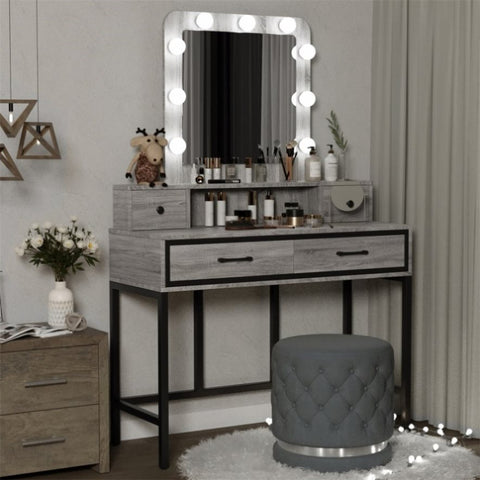 ZUN Tall 2 Drawers Modern Dresser For Bedroom Wooden Light Grey With 3 Color LED Lights Mirror P2 Wood W1828P178652
