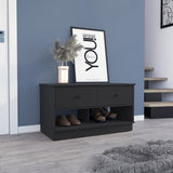 ZUN Willamette Rectangle 2-Shelf 2-Drawer Storage Bench Black Wengue B06280462