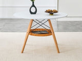 31.5-inch diameter circular dining table, white MDF vacuum formed tabletop, solid wood legs, with W1151P431133