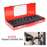 35PC 1/2-Inch Impact Socket Set 6 Point Metric Size 8-32mm,Drive Deep Spindle Axle Nut Impact Socket 34403572
