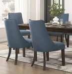 ZUN Blue Textured Fabric Upholstered Side Chairs Set of 2, Dark Walnut Finish Wooden Legs Modern Dining B011P257327