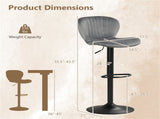 2-Pack Adjustable Height Bar Stools with 360&deg Swivel, Dutch Velvet Upholstered Bar Chai - Gray 69551069