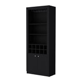 ZUN Black Bar Cabinet with Wine Storage and Three Shelves B062P193657