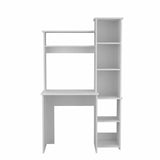 ZUN White 6-Shelf Writing Desk with Built-in Bookcase B06280293