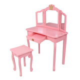 Children's Wooden Dressing Table Three-Sided Folding Mirror Dressing Table Chair Single Drawer Pink 80607210