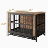 ZUN Dog Crate Furniture, Wooden Dog Crate Table, 38.9" Dog Kennel with 2 Slidings and Thick Iron W840P203068