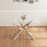 Modern minimalist tempered glass coffee table metal leg rectangular dining table transparent glass W1727P206493