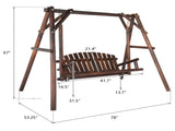 6.5ft Hardwood Patio Garden Outdoor Porch Swing with Stand, Rustic Loveseat Swing Chair for 2 78015021