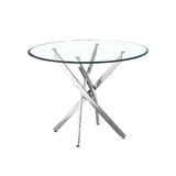 ZUN Contemporary Round Clear Dining Tempered Glass Table with Silver Finish Stainless Steel Legs 17927422