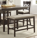 Dark Brown Finish Counter Height Bench 1pc Fabric Upholstered Casual Style Dining Room Furniture B01190042