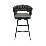 ZUN 28" Technical Leather Woven Bar Stool Set of 2,Black legs Barstools No Adjustable Kitchen Island 40400662