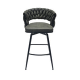 ZUN 28" Technical Leather Woven Bar Stool Set of 2,Black legs Barstools No Adjustable Kitchen Island 40400662