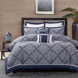 8 Piece Jacquard Comforter Set Navy King B03596804
