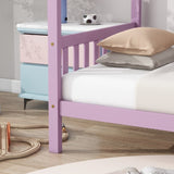 Twin House Bed with Headboard and Footboard, Twin Rubber Wood Bed with House Frame,Pink W504P225964