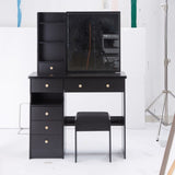 37" Middle Size Left Drawer Desktop Vanity Table Cushioned Stool, Extra Large Right sliding W3258P293195