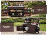 54.1" Outdoor Kitchen Island with High Shelf, Large Outdoor Potting Bench Table with Stainless Steel 39311171