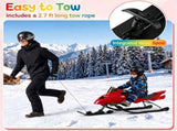 2-in-1 Kids Snow Racer Sled with Tow Rope, 30&deg Steering & Dual Foot Brakes Downhill Ski Sled, 01237271