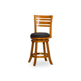24" Counter Height Slat Back Swivel Stool, Natural Finish, Charcoal Fabric Seat B04660694