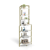 ZUN 6-Tier Corner Open Shelf Modern Bookcase Wood Rack Freestanding Shelving Unit,Plant Album Trinket W2167P207457