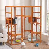 Large Cat Enclosure with 5 Perches, 2 Condos and 1 Lockable Door, Orange W2181P160607