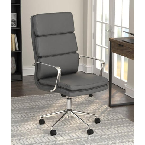 ZUN Grey and Chrome Upholstered Office Chair with Casters B062P145687