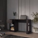 ZUN Sun City Computer Desk with a Drawer and Open Storage, Wengue B128P263730