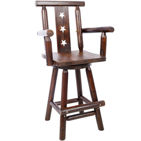 ZUN Rustic Bar Stool - Fir Wood Construction, Chair withDecorative Star Backrest, Footrest,Wide Armrest, W465P221179