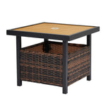 ZUN Outdoor Wicker Side Table with Umbrella Hole & Storage Space, Square PE Rattan End Table for Patio 23625637