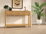 Mid-Century Modern Fluted Console Table with 2 Drawers & Open Shelf, Oak Finish Narrow Entryway W2557P515569
