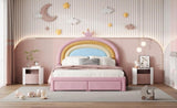 Full Size Upholstered Rainbow Design Bed, Velvet Princess Platform Bed with Storage Drawer, No N733P234609H