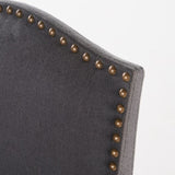 Set of 2, 26.25" Upholstered Counter Height Barstools with Nailhead Trim, Dark Charcoal and Walnut, 62369.00