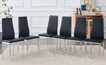 ZUN Grid armless high backrest dining chair, black chair and 6-piece set of electroplated metal legs, W1151107275