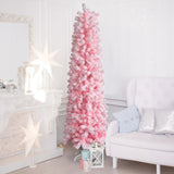 7.5 FT Snow Flocked Hinged Tree, Artificial Pencil Tree, Unlit Artificial 49062779
