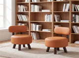 2-Piece Orange Small Footstools, Faux Leather Upholstery & Solid Rubber Wood Legs, 330LBS Load 65699457